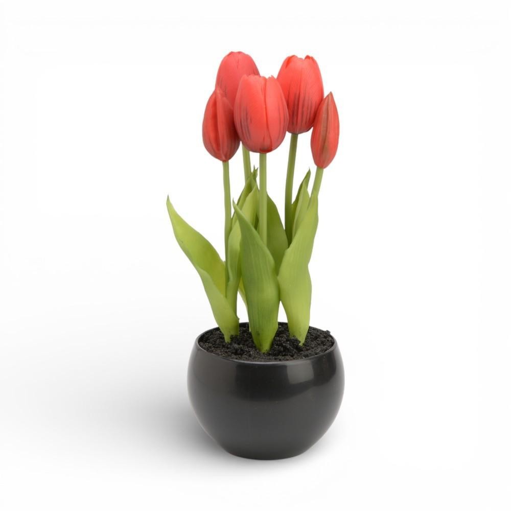 VASO TULIPANI CM.24 3 FIORI 2 BOCCIOLI ROSSO